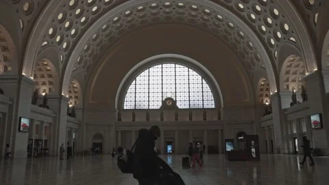 People walking inside Union Station, Washington, DC. February 9, 2023 Stock Footage 245753067