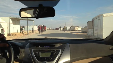 People walking inside Zaatari Refugee Camp_03 Stock Footage 41498889