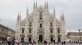 People Walking Landmark Duomo Milano Gothic Cathedral Church Milan Italy Cloudy HD Footage
