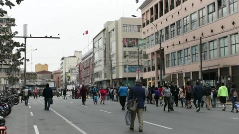 People walking in line in Lima Peru amid COVID-19 pandemic Stock Footage 137967909
