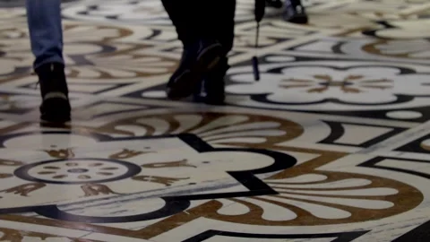 People walking on marble floor interior church. Slow motion 4K Stockbeeldmateriaal 329559052