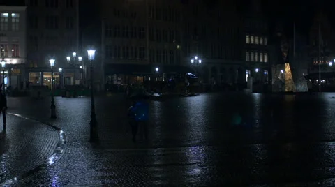 People walking in Market Square at night in Bruges Stock Footage 59674365