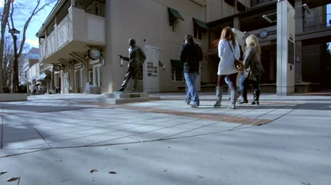 People Walking by Mayor Max Heller Statue in Downtown Greenville, South Carolina Video stock 46680848