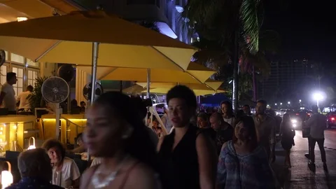 People walking on Ocean Drive, Miami Beach. Stock Footage 80345985