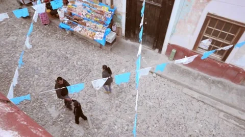 People Walking in old mexican town Stock Footage 66458024