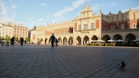 People walking on the old town square. Sunny day. Timelaps Stock Footage 61127022