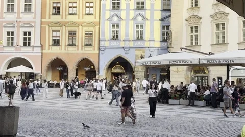People walking in old town square prague Stock Footage 341293193