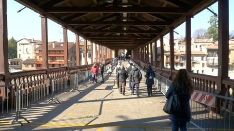 People walking over the bridge Stock Footage 85947277