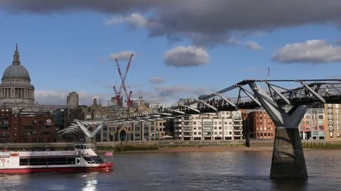 People walking over Millennium bridge, LONDON, Stock Footage 71952183