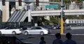People Walking on Overpass Bridge Cars Traffic Jam on Las Vegas Strip Rush Hour 4k or 4k+ Resolution
