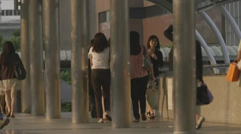 People Walking on overpass &amp; BTS Skytrain at Chong Nonsi BTS Station Stock Footage 48201852