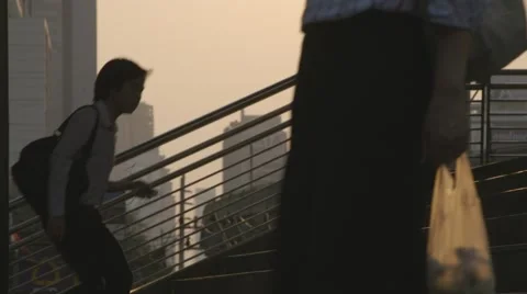 People Walking on overpass &amp; BTS Skytrain at Chong Nonsi BTS Station Stock Footage 48202149