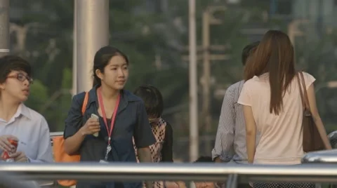 People Walking on overpass at Chong Nonsi BTS Station Stock Footage 48201906