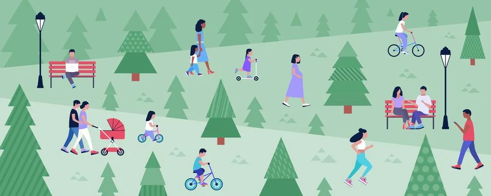 People walking in the park Stock Illustration