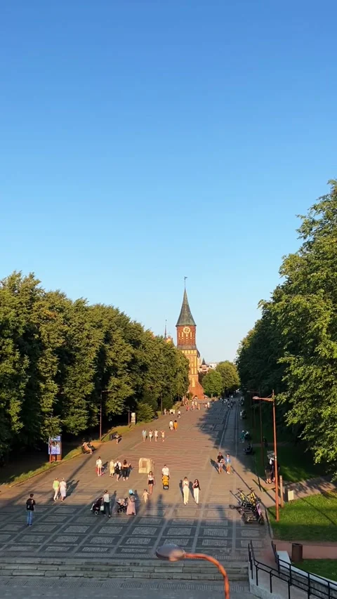 People Walking Path to Gothic Church European Architecture Stock Footage 317629280