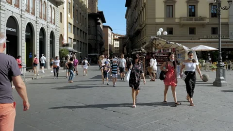 People walking at the Piazza della Repubblica in Florence Tuscany Stock Footage 160984078
