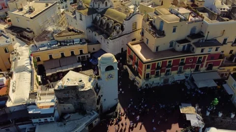 People walking on the piazzetta di capri aerial view Stock Footage 345374792