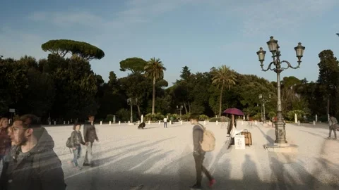 People walking at the Pincio Terrace in Rome, Italy Stock Footage