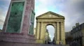 People walking at Place de la Victorie square in Bordeaux. French architecture HD Footage