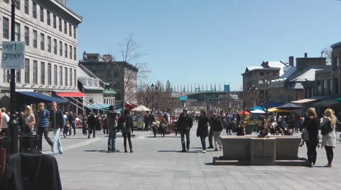 People Walking On Place Jacques Cartier Montreal Canada Stock Footage
