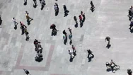 People Walking On Plaza In Pedestrian Zone - Aerial Top View Stock Footage