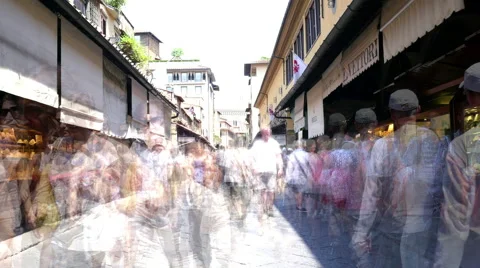 People walking on Ponte Vecchio (Old Bridge Stock Footage 65529673