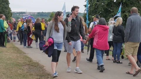 People Walking At A Popular Event Stock Footage