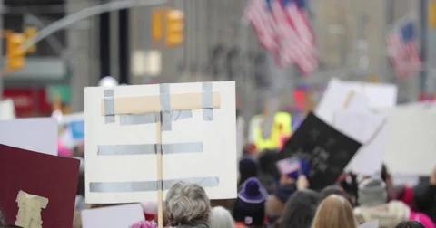 People walking protesting at Women's March in New York City Video stock 84834610