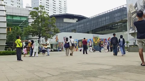 People Walking in a Public Open Space Plaza Stock Footage 329418089