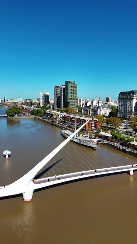 People walking on puente de la mujer in buenos aires argentina Stock Footage 335329235