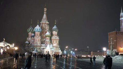 People walking at Red Square Kremlin Moscow city Russia. With Kremlin Chiming Video stock 71810975