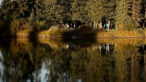 People walking by a river Stock Footage 101987609