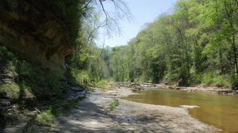People Walking by a River Tracking Shot Vídeo Stock 63179813