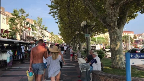 People walking in Saint Raphael, French Riviera, France Stock Footage