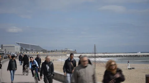 People Walking At The Seafront Stock Footage 49293018