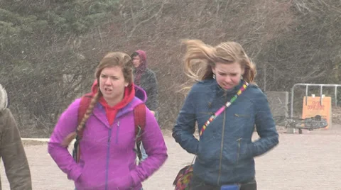 People walking in severe cold weather and snow storm Stock Footage 36692687
