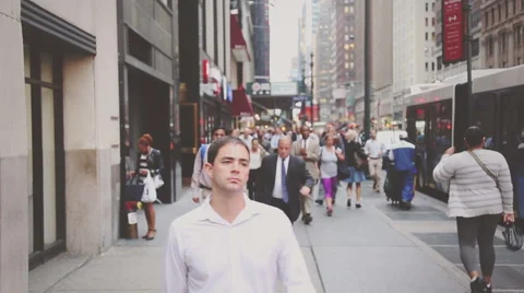 People Walking on Sidewalk during Rush Hour in New York Stock Footage 41820185