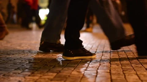 People walking on sidewalk - night (closeup of legs) Stock-Footage 45241102