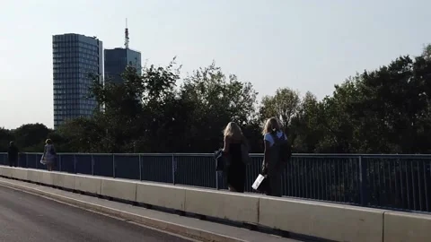 People walking in slow motion on a bridge in Belgrade Stock Footage 151553909