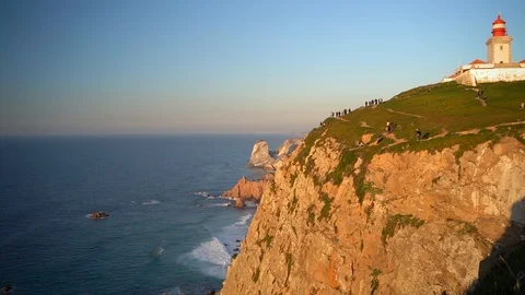 People walking in slow motion at Cape Roca, Portugal. Stock Footage 110761489