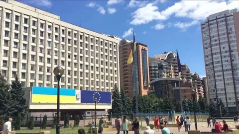People walking on a square at Kiev Stock Footage 90603597