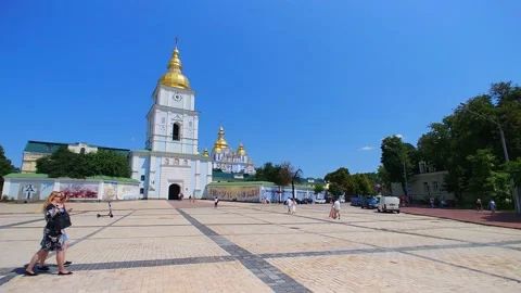 People walking on st Michael square near St. Michael's Golden-Domed Monastery 動画素材 195007052