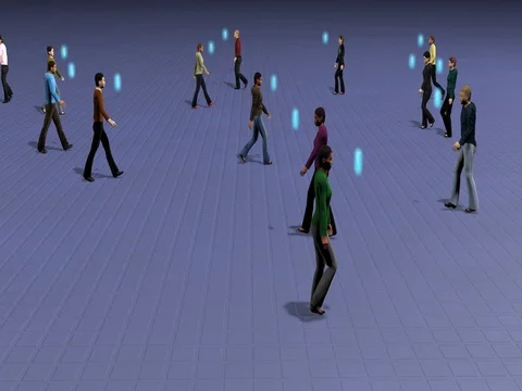 People walking staring at floating smart phones Stock-Footage 71843628