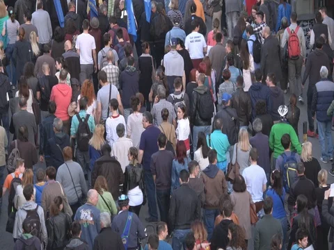 People walking on Student protest rally in Belgrade Stock Footage