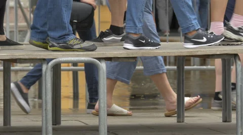 People walking on the temporary walkways of Venice Stock Footage 59883423