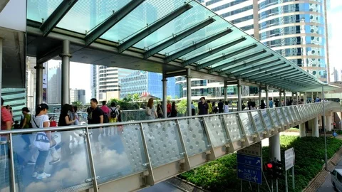 People Walking Though The Bridge Stock Footage 79055345