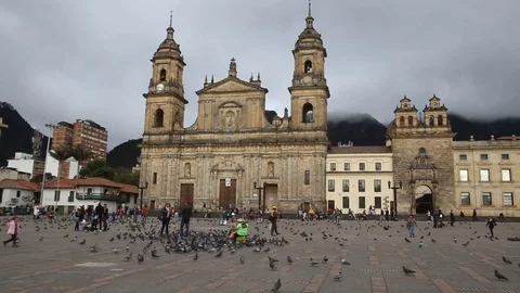 People walking through Bolivar Square in Bogota. Stock Footage 77153776