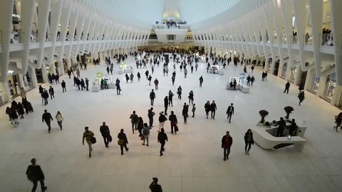 People Walking Through The Oculus Interior, Manhattan, New York Stock Footage 78901578