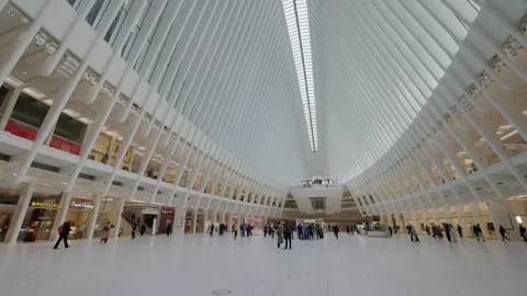 People Walking Through Oculus Transit Hall at World Trade Center Video stock 342592924