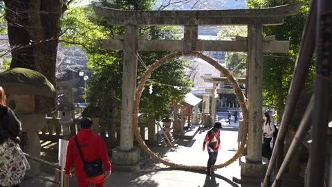 People Walking Through Torii Gate in Traditional Figure-Eight Path Stock-Footage 296742395